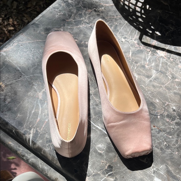Reformation Shoes - Reformation Blush Satin Square-Toe Mikayla Ballet Flats